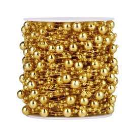 98FT Pearl Beads String Garland, 8mm 3mm Gold Faux Pearl Beads Roll Strand Bulk for Wedding Party Flower Christmas Decoration DIY Craft