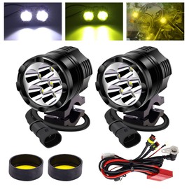 YnGia Motorcycle Fog Lights with Wiring Harness, 2PCS 6 LED Motorcycle Auxiliary Lights 12V 24V Motorbike Led Driving Spotlight with Yellow Lens for Scooters Car Truck ATV SUV Boat