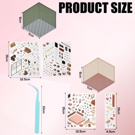 8 Sets DIY 3D House Stickers, Fun Cartoon Scene Make Your Own Mini Room Scenes Supermarket Coffee Shop Scene Stickers Set with Tweezers Cute Creative DIY Stickers for Relaxing and Passing The Time