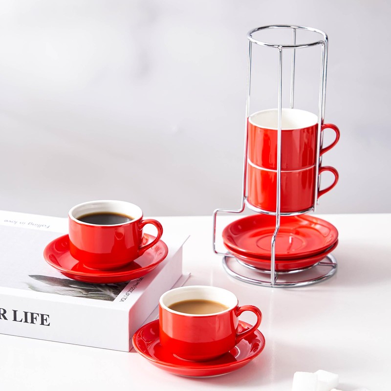 CHILDIKE 2.5oz Espresso Cups Set of 4, Small Stackable Coffee