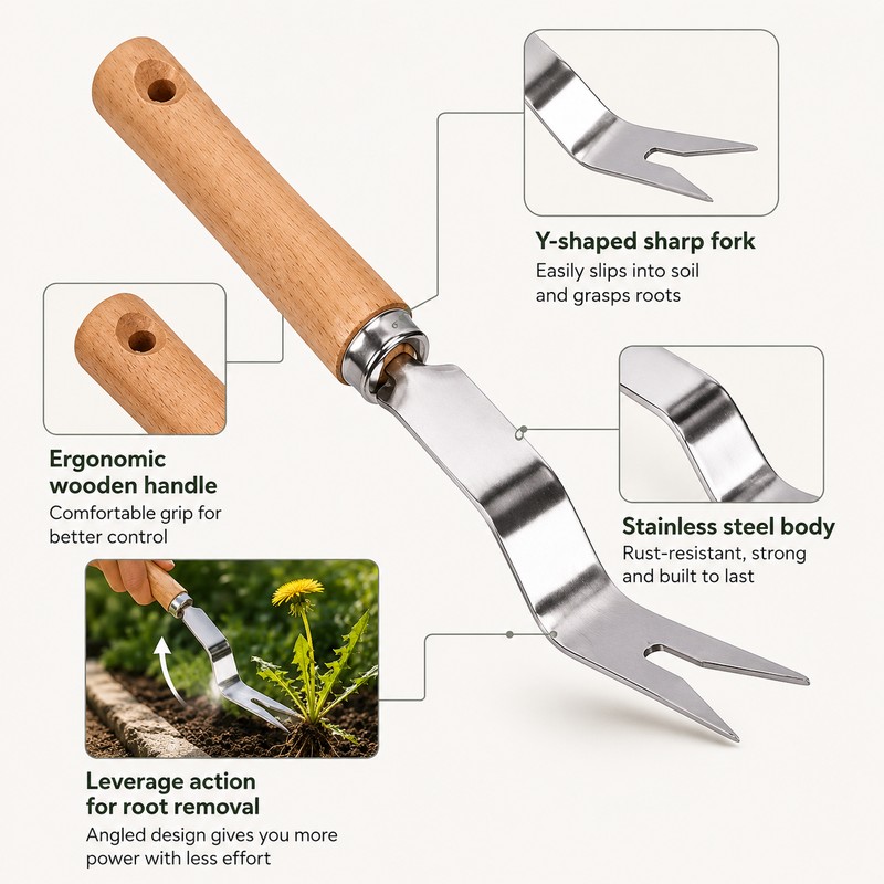 Stainless Steel Hand Weeder for Garden Weed Removal – Y-Shaped