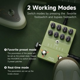 FLAMMA Octave Guitar Pedal FS23 Pitch Shifter Pedal with Modulation, Reverb, and Slow-attack for Electric Guitar, True Bypass