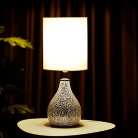 TPAMSWO Modern Table Lamps Set of 2, Mirror Silver Gourd Design Mosaic Tiled Glass 17.5" Bedside Lamp, for Bedroom Living Room and Office Desk Nightstand Table Lamp