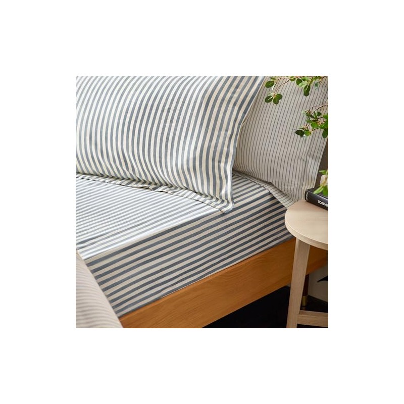 Yard Hebden Melange Stripe Cotton Pillowcase Pair, Navy