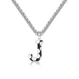 Football Letter J Necklace Initial Alphabet Pendant Necklace Stainless Steel 4mm Braided Wheat Chain Necklaces 55cm Women Men Football Fanatic Gift