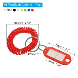 PATIKIL Stretchable Wristband Wristlet Keychain with Tags, 6 Pack TPU Spiral Wrist Coil Key Ring Holder for Outdoor Sport Gym Sauna, Multicolor