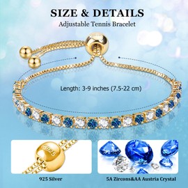 J.Fée Sterling Silver Shining 5A Cubic Zirconia Crystal Mother’s Day Bracelet, Birthday/Wedding Gift with Box, for Mother, Girlfriend, Wife, Bridesmaids, S925 Adjustable Bracelet with Shiny Stones, Zirconia, Cubic Zirconia,