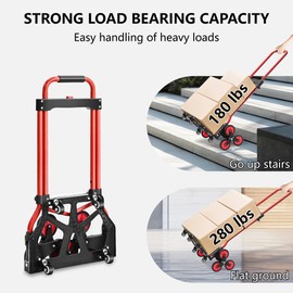 Stair Climbing Cart, 280 lbs Capacity Stair Climber Hand Truck and Dolly, Heavy-Duty Folding Stair Dolly with Stretchable Handle, 10 Wheels & 2 Elastic Ropes for Home Shopping Moving Warehouse