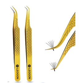 LEOGON 5-Piece Professional Eyelash Extension Tweezers Set | Precision Lash Applicator Tools for Women | Stainless Steel Lash Tweezers Kit (Gold)
