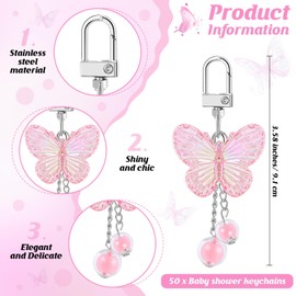 Loetere 50 Set Baby Shower Favors for Guests including Baby Shower Butterfly Keychain Holographic Butterfly Keychain Bulk Thank You Cards Organza Bag Baby Shower Return Gifts for Guests