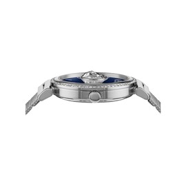 Versus Versace Brick Lane Collection Luxury Womens Watch Timepiece with a Silver Bracelet featuring a Silver Case and Blue Dial