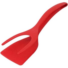 2 in 1 Grip and Flip Spatula Tongs, Egg Flipper Tong, Non-Stick Egg Turners, Pancake Fish French Toast Omelet Making Home Kitchen Cooking Tools (Red 1pcs)