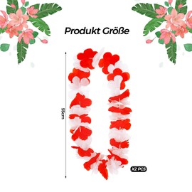 ALEGRE® Carnival Flower Chain, Red and White, Pack of 2 Carnival Decoration Hawaiian Chain Flowers, Photo Props Flower Chains, Red White Flower Chain for Hawaii, Birthday, Beach Tropical, Carnival