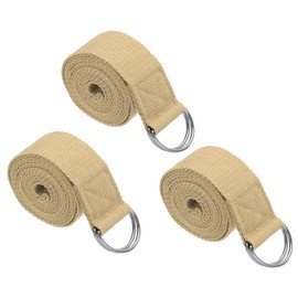 PATIKIL Yoga-Gurt zum Dehnen von 2,4 m, 3 Stück, Baumwolle, Yoga-Gürtel mit verstellbarer Metall-D-Ring-Schnalle, Stretchbänder für Fitness, Pilates, Khaki