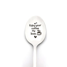 Cenrren Enjoy Your Coffee My Love Spoon Gift for Women Men, 1pc, Silver, Stainless Steel, Romantic/Sentimental, 7.7 x 1.3 Inches