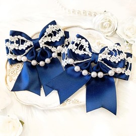 Ribbon Clip Vol. 5, Set of 2, Lolita Yume Cute Gothic Lolita Hair Clip, Hairpin, Hair Accessory, Navy
