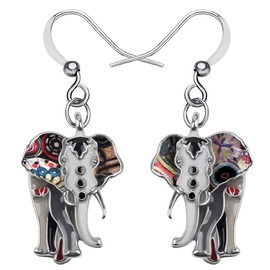 BONSNY Cute Floral Enamel Dangle Africa Elephant Earrings Gifts for Women Teens Girls Jewelry Novelty Funny Charms (Black)
