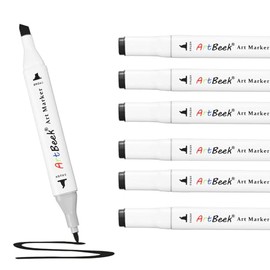 ArtBeek 6pcs Black Brush Tip Alcohol Markers Set, Dual Tips Art Markers Drawing Sketched Double Tipped for Beginner Adults(Black)