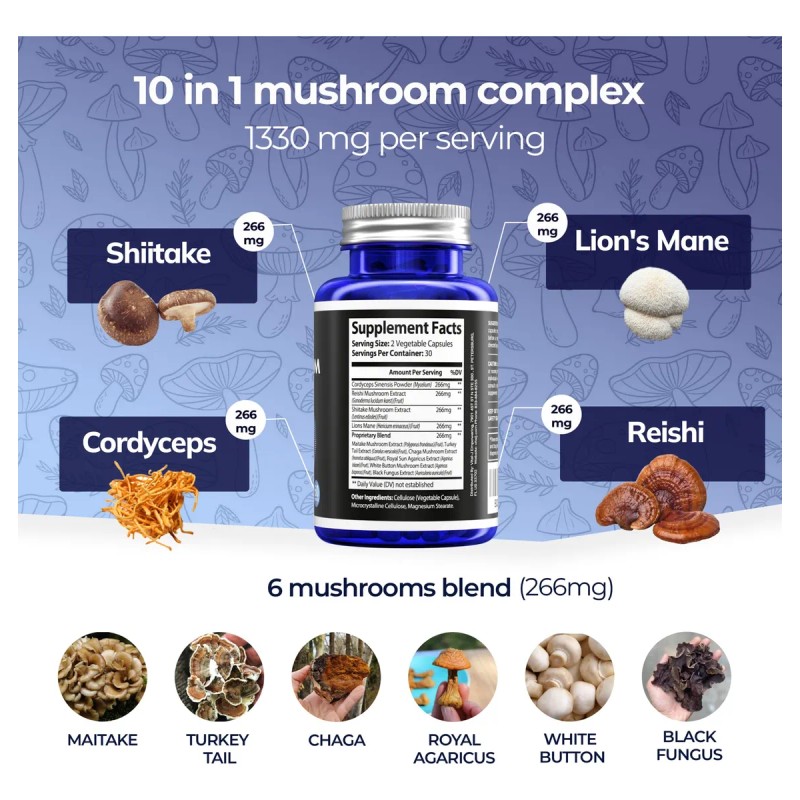 Complejo De Hongos 10-en-1 60 Cápsulas - Vital-j