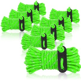 COM-FOUR® 8x Guy rope for camping, reflective in green - Luminous tent cord - Tension cord - Camping cord - Rope tensioner - Tent cord - Storm tape
