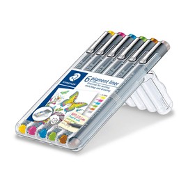STAEDTLER 30805S2SB6 - Bolígrafo de punta fina para dibujar, dibujar, diario, juego de 6 colores surtidos, 30805S2SB6