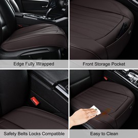BWTJF Front Car Seat Bottom Covers Brown, Universal Leather Front Seat Covers Bottom Protector 2 Pack, Anti-Slip and Full Wrapping Edge Compatible with Most of Vehicles - SUVs/Sedans/Pickup Trucks