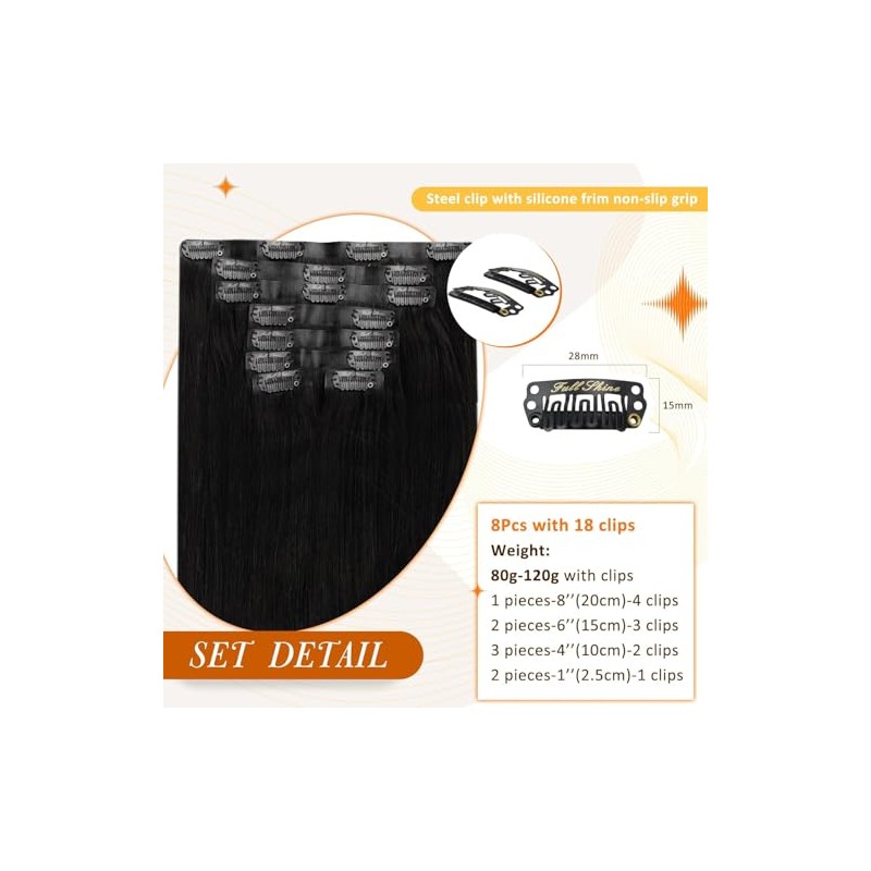 Full Shine Extensiones de Cabello Negro con Trama PU Invisible
