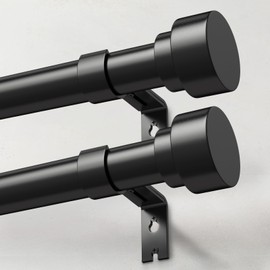 IFELS 2 Pack Heavy Duty Curtain Rods for Windows 48 to 84 Inch, 1 Inch Black Adjustable Curtain Rod Set with Easy Installation and Modern Design (A1,Black,30-90",2Pack)