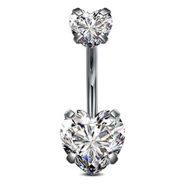 vcmart G23 Titanium Belly Button Piercing 10 mm Heart Belly Piercing Ring with Zirconia Crystal, Titanium