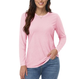 YUCOLEN Womens Long Sleeve T Shirts Cotton Long Sleeve Shirts Women Crew Neck Tee Shirts for Women Light Pink Long Sleeve Shirts for Women Size Large