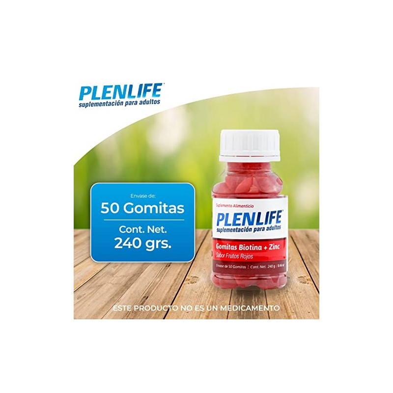 PLENLIFE Gomitas biotina y zinc sin azúcar sabor frutos rojos,