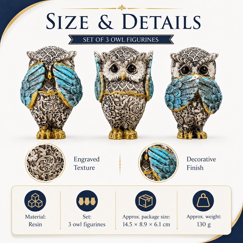 Set of 3 Owl Figurines – Hear No, See No,