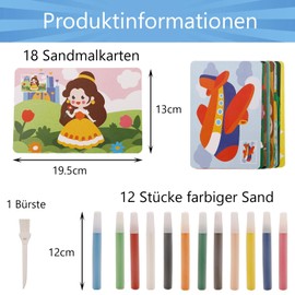 Nurila Sandbilder Kinder, Sandbilder Kinder ab 8, Sandmalerei, 12 Farbsande Sandbild, 18 Sandbild Malkarten und ein Bürste, Sand Painting für Geeignet für die DIY-Malerei Gemäldekreation von Kindern