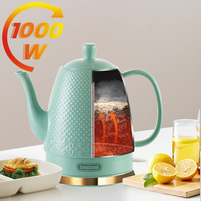 LONGSEED 1.2-Liters Ceramic Electric Kettle Pot, 1000W Fast Boil Water