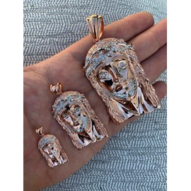 Harlembling Solid 925 Sterling Silver Iced Out Jesus Piece Pendant - 14k Rose Gold Plated - Men's - Great for Any Chain! (Large (2.5"))