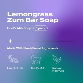 Indigo Wild Zum Goat's Milk Soap Bar - Bar Soap for Hands & Body Made with Essential Oils - 3 oz - Lemongrass (3 Pack)