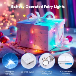 Brightown 12 Pack Pastel Battery Operated LED Fairy Lights 7ft Flexible Silver Wire