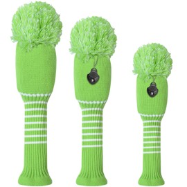 3 or 4 Pack Pom Golf Head Covers for Woods 1 3 5 Driver Fairway Hybrids Golf Wood Head Cover Set with Number Tag Knitted Golf Head Covers (Green 135)