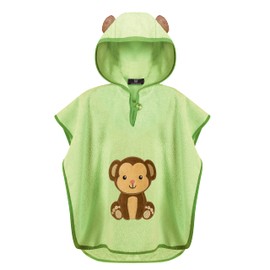 LAYNENBURG Premium Bath Poncho Children with Hood - 100% Cotton - Oeko-Tex - Baby Boys Girls Towel Poncho Terry Cloth, Green - Monkey