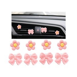 FALVFUN 8PCS Car Air Vent Clips, Cute Bow & Sunflower Vehicle Vent Decorations Charm, Aesthetic Automotive Interior Outlet Ornament Accessories, Universal for SUV Sedan Truck (Pink)