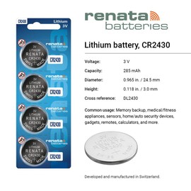 Renata CR2430 Batteries - 3V Lithium Coin Cell 2430 Battery (20 Count)