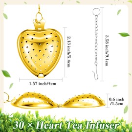 Gisafai 30 Set Bridal Shower Tea Party Favors for Guest Include 30 Heart Tea Infuser Ball Tea Steeper for Loose Tea 30 Thank You Card 30 Organza Bag 1 Twine for Bridal Shower, No Tea (Gold)