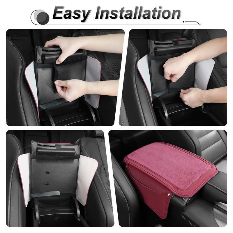 SINGARO Car Leather Center Console Cover with 2 Storage Bags,