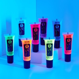 UV Glow - Neon UV Fabric Paint - 10ml - Textile paint for clothes, t-shirts, bags, shoes & canvas (10 ml (Pack of 8))