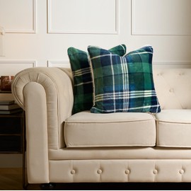 OHS Christmas Check Cushion Covers 45 x 45, Hudson Super Soft Sofa Cushion Covers for Living Room Bedrooms Decorative Square Throw Pillows with Zipper - Set of 2, Green