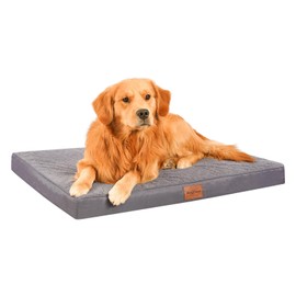 Waterproof Dog Beds for Large Sized Dogs - Orthopedic Dog BedWashable Crate Pad, Egg Crate Foam Pet Bed Mat with Removable Cover, Anti-Slip Kennel Pad, 41''×27'', Grey