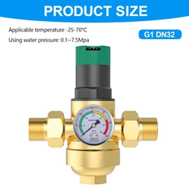 Pressure Regulator Water 1 Inch, Water Pressure Regulator with Water Pressure Gauge and Mesh Filter, Water Pressure Valve Made of Brass for Regulating Water Pressure