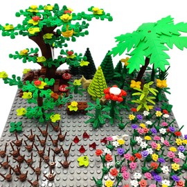 ZHX Garden Park Building Block Parts Botanical Scenery Accessories Plant Set Building Bricks Toy Trees Flowers Compatible All Major Brands (Without Baseplate)