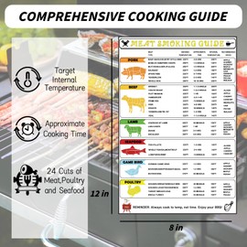 Grilling Guide Magnet for Smoking,Meat Temperature Magnet, and Roasting Meat,Internal Temperature and Cooking Time, BBQ Smoker Accessories,Grill Grilling Accessories -12 x 8 inches（White）
