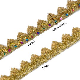 BIKHYY 9.8 Yards Shiny Sequins Lace Trim Polyester Braided Ribbon Sparkle Gleaming Ribbon for Sewing Crafts DIY Decoration Vintage Decorative Wedding (Gold)